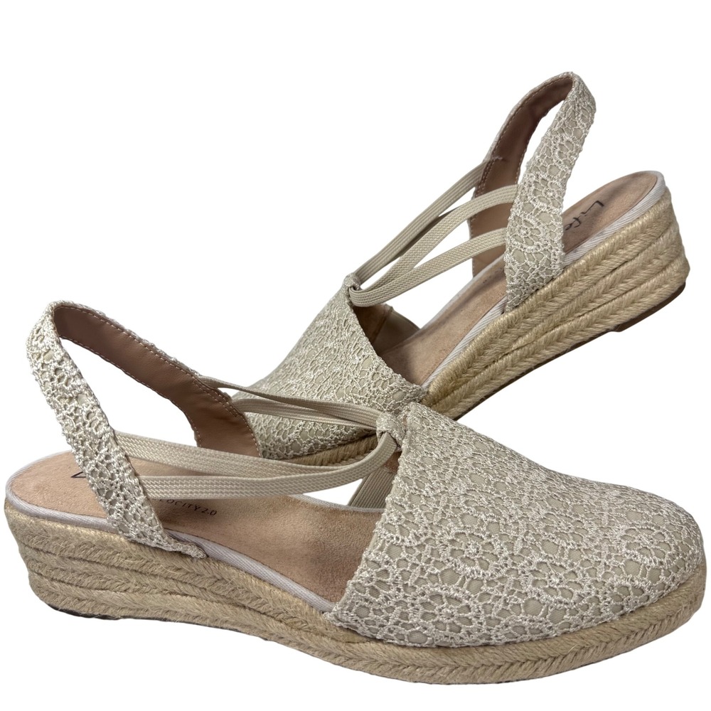 Lifestride Katrina 2‎ Espadrille wedge black lace Sz 11W slingback Women Sandals